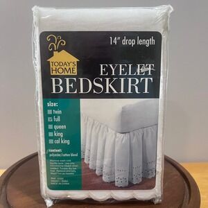 Vtg Todays Home White Eyelet Bedskirt Full Size 14" Drop Cottagecore Ruffle